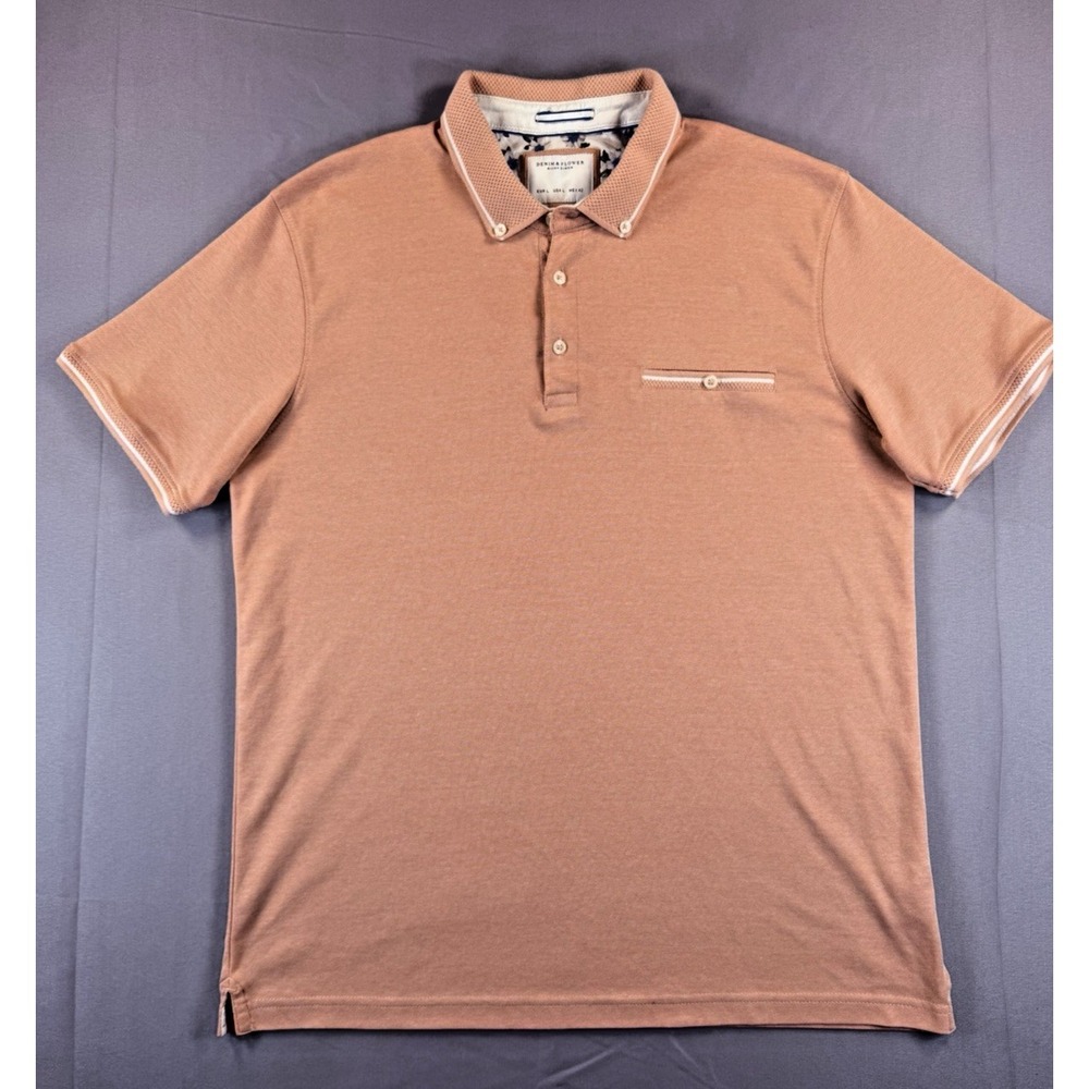 Denim & Flower Ricky Singh Polo Shirt Mens Large Salmon Button Pocket Short Slee